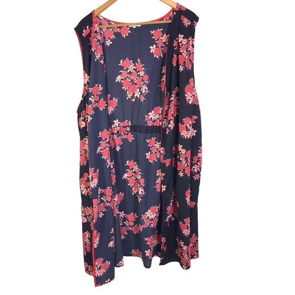 Pleione Jackets & Blazers - PLEIONE Navy Floral Sleeveless Duster Kimono Cardigan Vest Women 2X